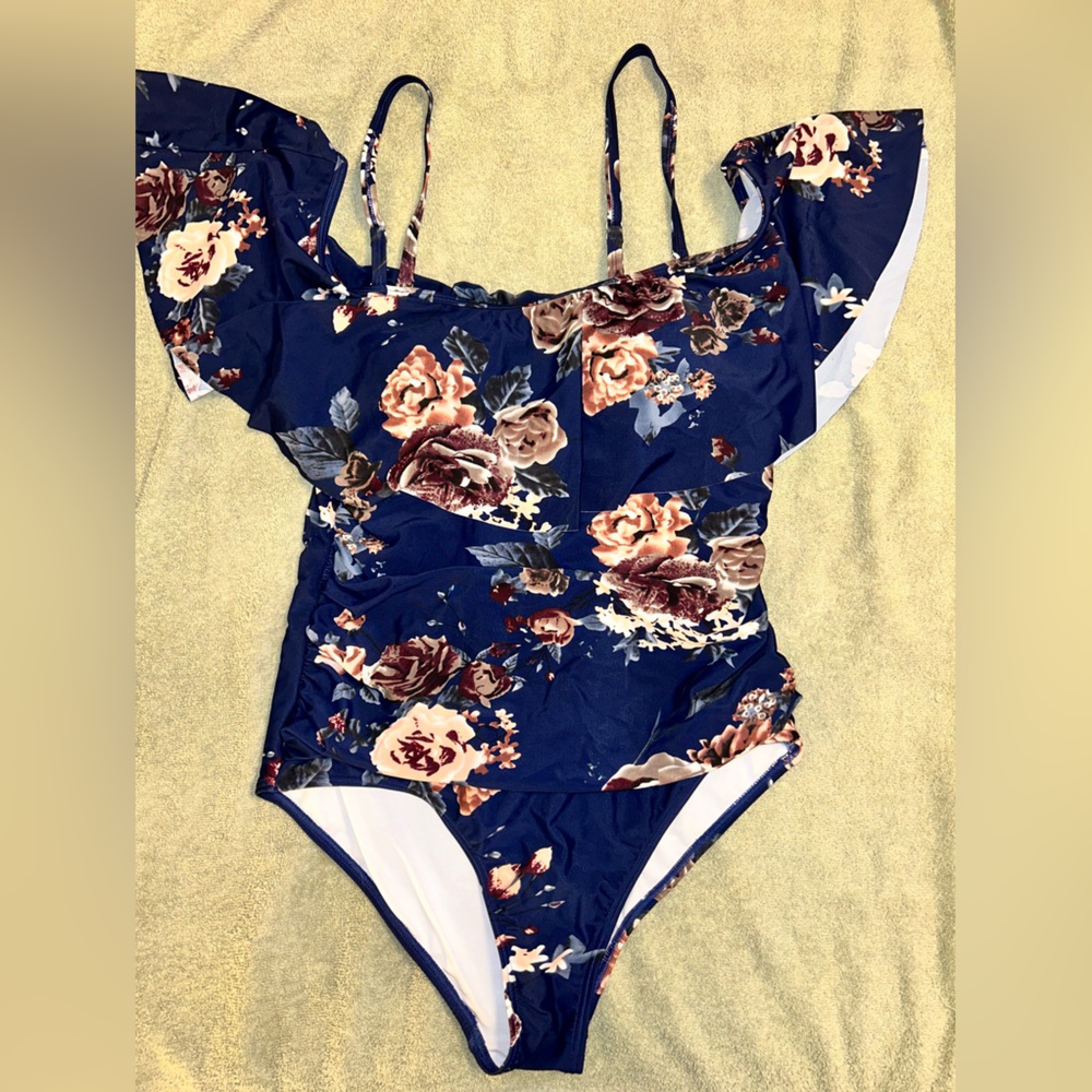 Cocoship off shoulder floral swimsuit
